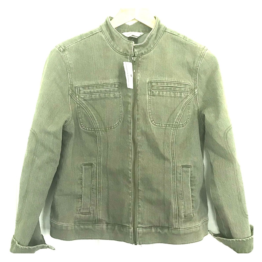 Christopher &  Banks army green denim Moto Jacket
